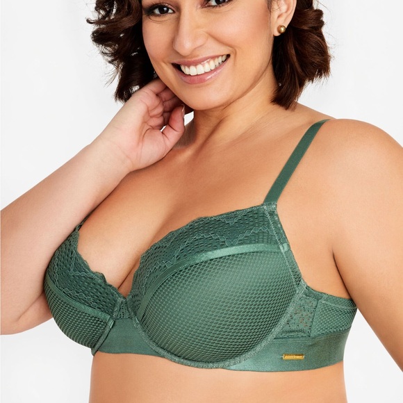 2/$20    Ashley Stewart Mesh and Lace Microfiber Bra - Olive - Picture 2 of 9